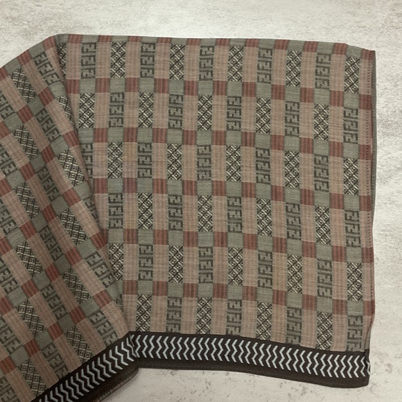 Fendi Striped Logo Scarf in Brown and Gray - Picture 4 of 6